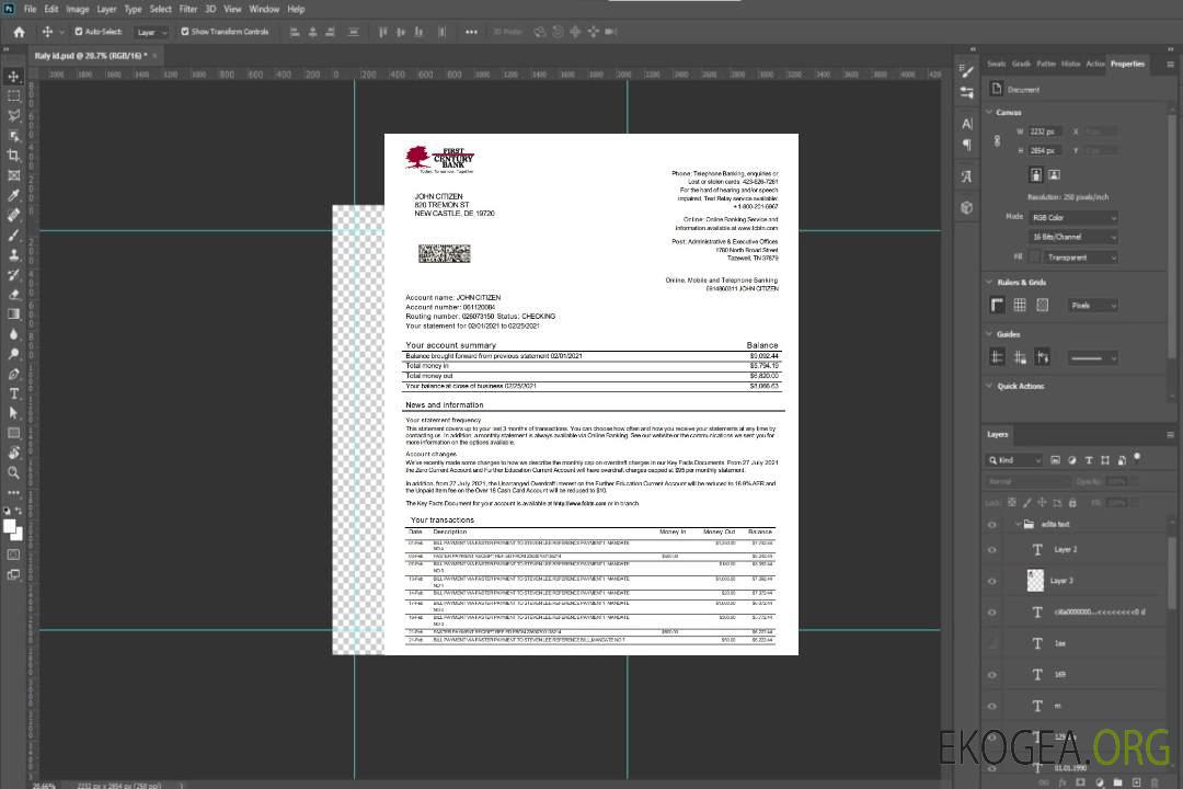 Relevé bancaire du premier siècle aux États-Unis template Relevé bancaire du premier siècle aux États-Unis template